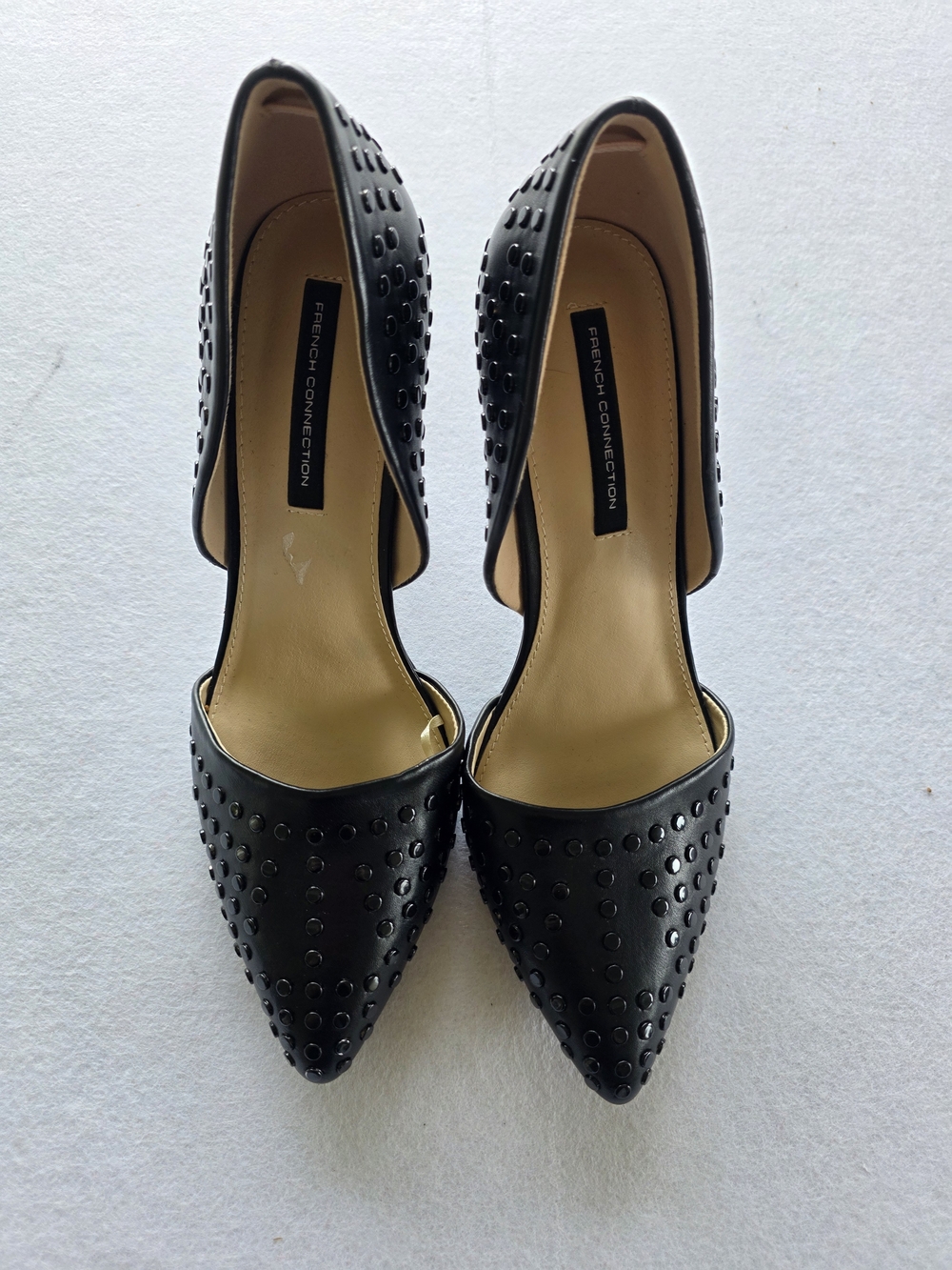 French Connection Black Studded Pointed-Toe Heels